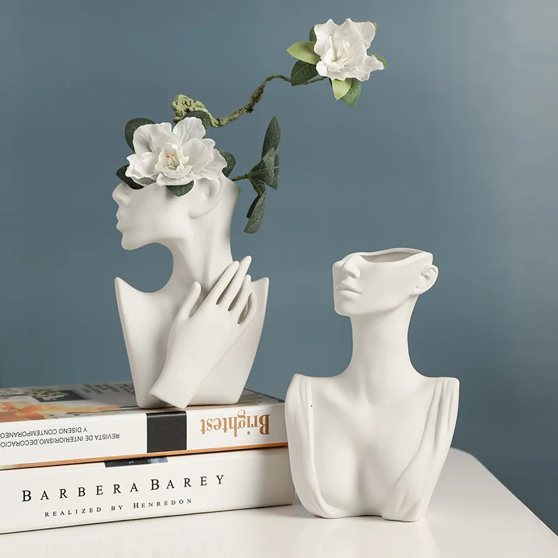 ARTLOVIN Nordic White Character Vase Ceramics Statue Flower Vase Face Pots Bust Head Shaped for Birthday Gifts Home Office Decor