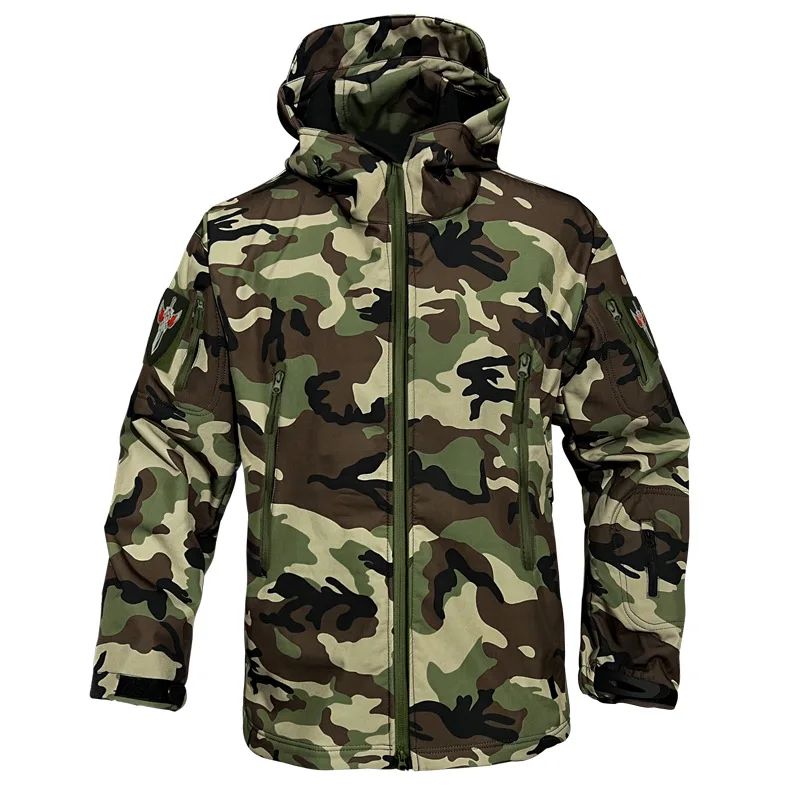 Shark skin soft shell assault suit windproof and warm camouflage windbreaker with fleece autumn and winter coat for men