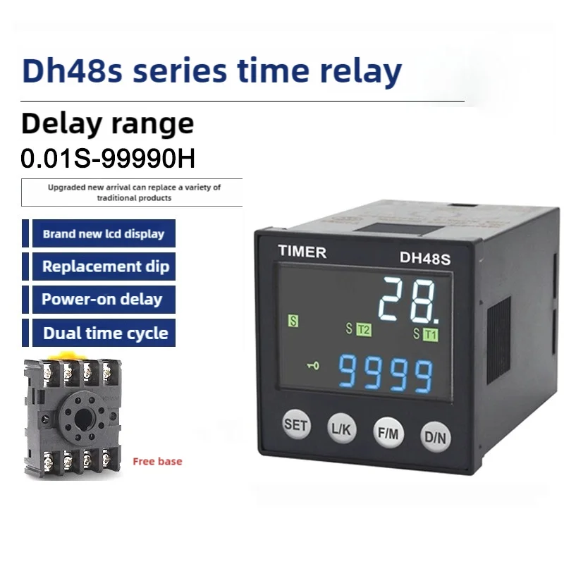 DH48S HD48S DC/AC24V AC220V relé de retardo programable de precisión 0,01 S-99990H con Base de enchufe relé de tiempo serie DH48S