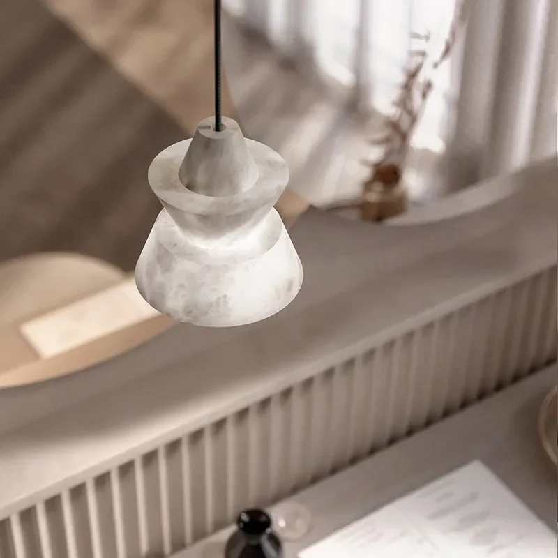Art Decor Modern Marble Alabaster Suspension Luminaire Interior Suspended Cord Pendnat Light for Bedside Kitchen Dining Table