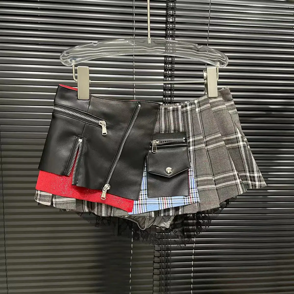 

Grey Pleated Skirt Cotton Stretchy Summer New Arrivals Splice Design Mini Skirt Women Modern Punk Niche Pleated Skirt
