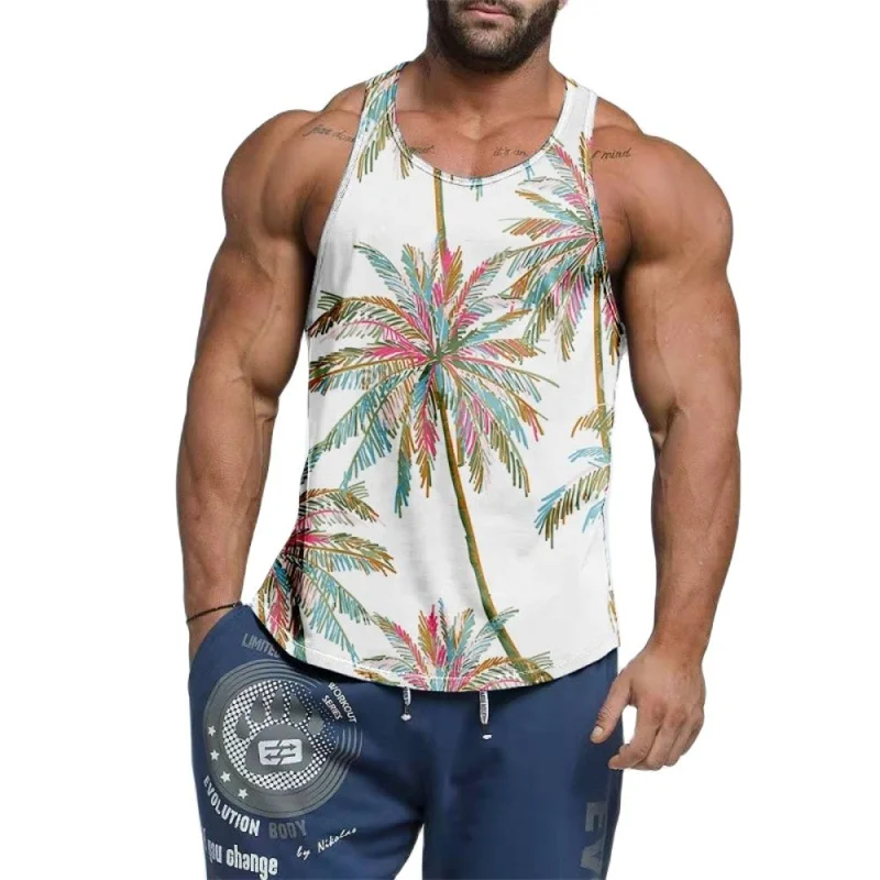 Summer Coconut Tree 3D Printed Tank Top Men Gym Clothing Breathable Sleeveless Tees Beach T-shirt Outdoor Sports Gym Vest Tops