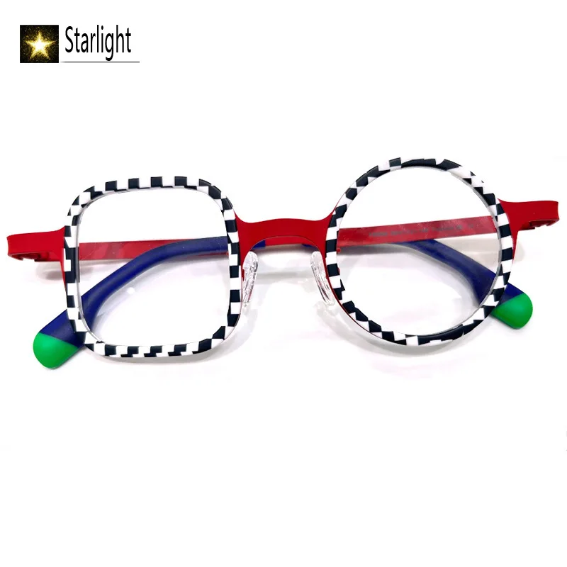 

Титановая оправа для очков в стиле пэчворк с маленьким лицом, мужская модная оправа для очков для мужчин и женщин, оптическое чтение, близорукость, рецепт 137 мм