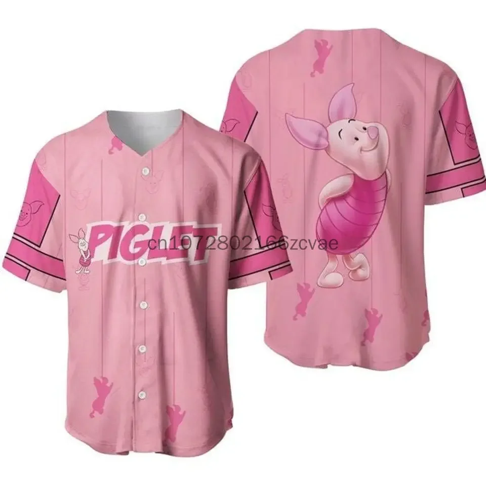 

Custom Disney Winnie the Pooh Piglet Baseball Jersey Streetwear Fashion Summer Men's And Women's Short Sleeved Baseball shirt