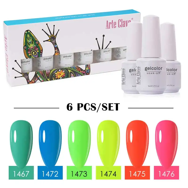 

Arte Clavo Art Mix Color Nails Gel 8ml 6pcs/Set Gel Varnishes Semi Permanant UV Nail Suit LED Nail Base Top Coat Gel Nail Polish