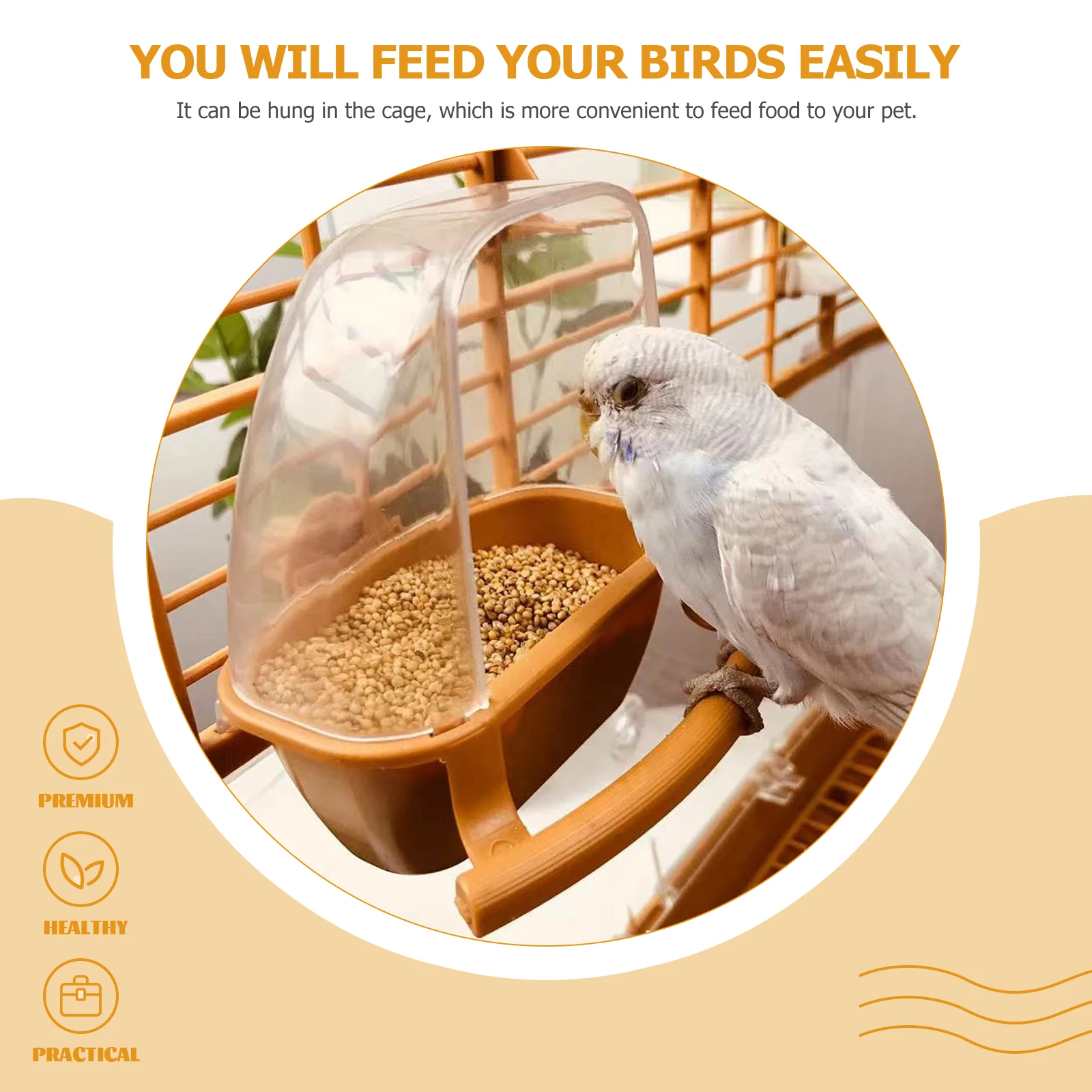 

Splash Proof Bird Feeder Container for Small Birds Premium Transparent Plastic Hanging Cage Feeder Sturdy Design Long Service