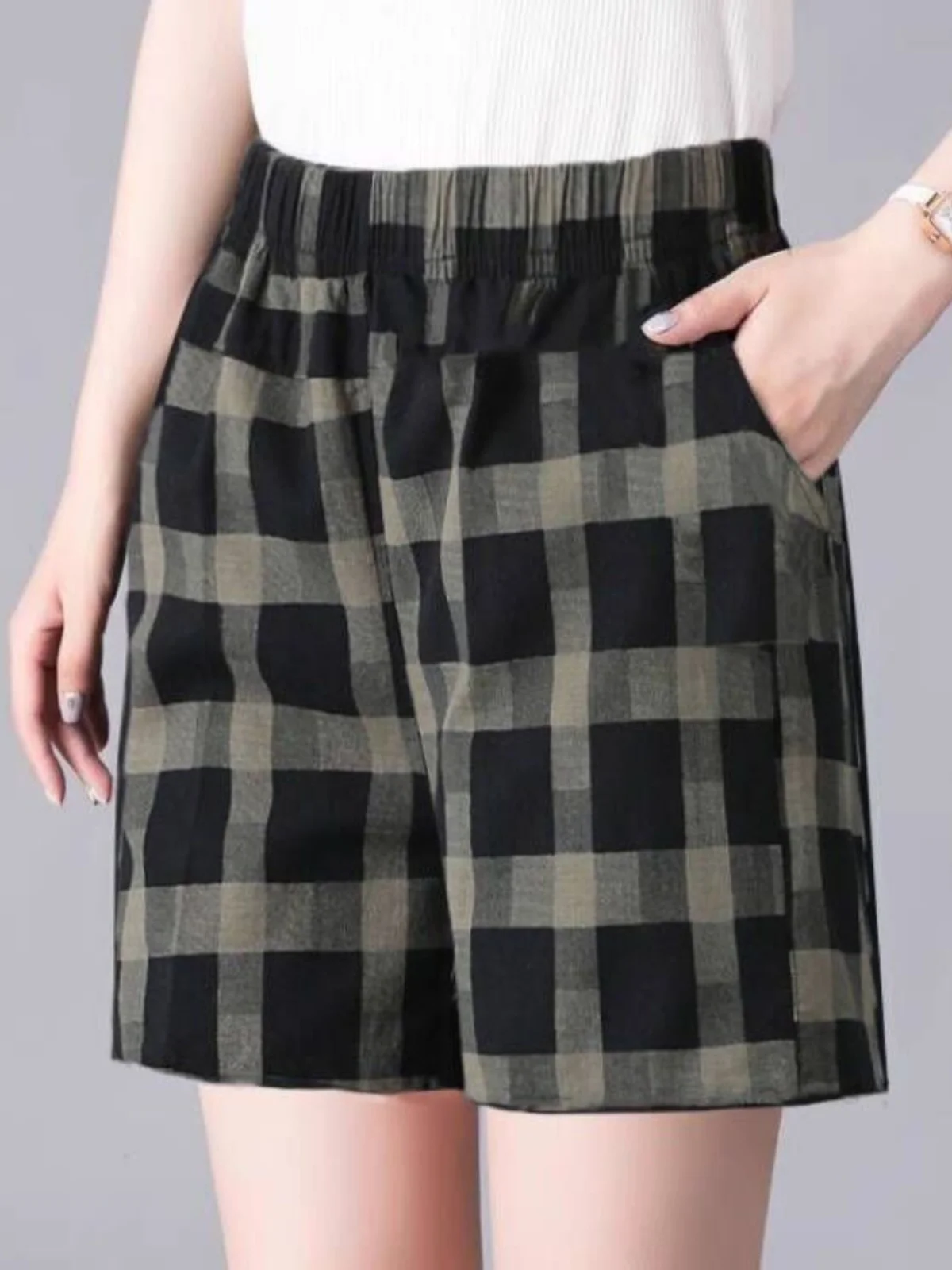 شورت صيفي كاجوال من القطن والكتان واسع الساقين ورفيع للنساء، خصر مرتفع، طول قصير، جيب، متعدد الاستخدامات، للارتداء الداخلي وا... #2