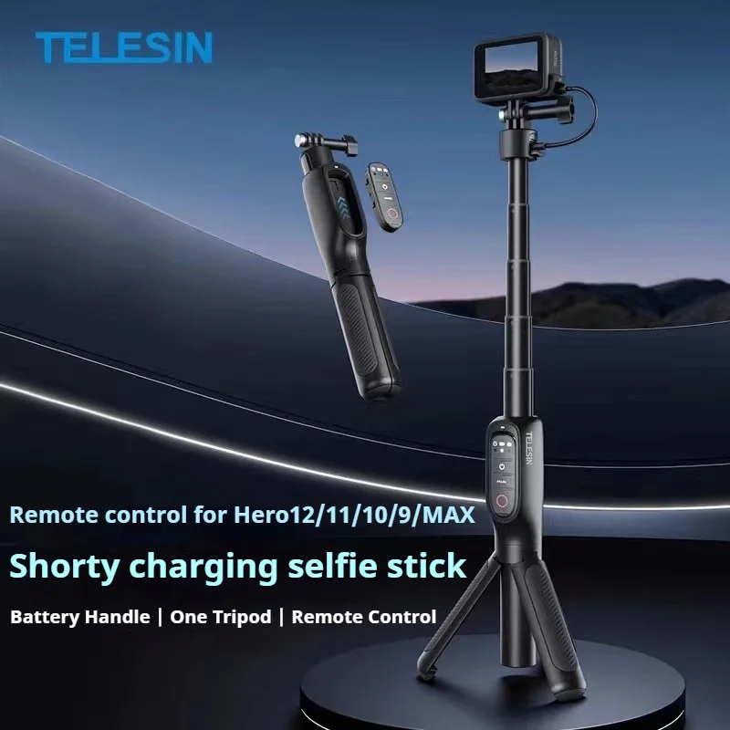 

TELESIN 5000Mha 360° Rotation Charging Selfie Stick Power Bank Remote Control Tripod For Gopro Hero 13 12 11 10 9 MAX