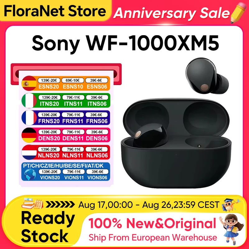 Écouteurs sans fil Sony WF-1000XM5 d'origine, avec transducteur dynamique de 8,4 mm, réduction active du bruit (ANC), a…