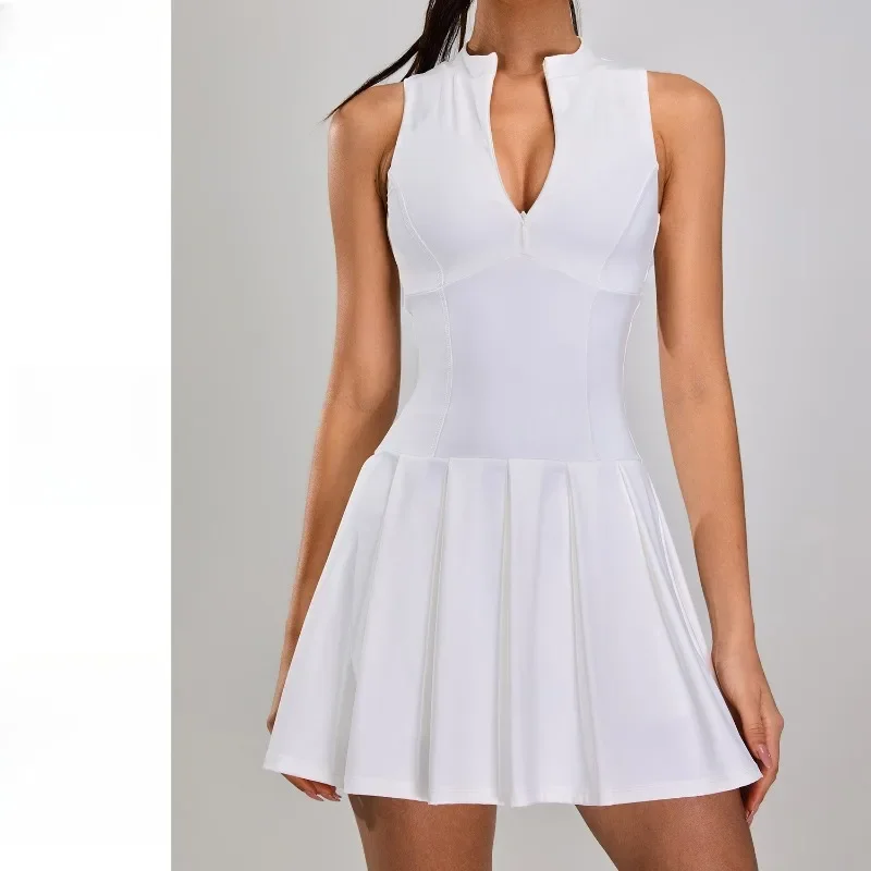 Vestido deportivo ajustado con cintura a la moda para mujer, ropa de tenis antideslizante con cremallera, falda de tenis para correr al aire libre y Fitness