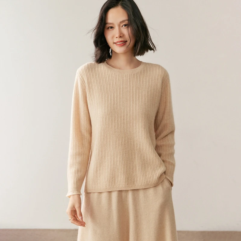 

Новинка 2023 года, женский свитер, 100% чистый кашемир, вязаная толстовка с круглым вырезом, утолщенный теплый корейский хит продаж, женский топ