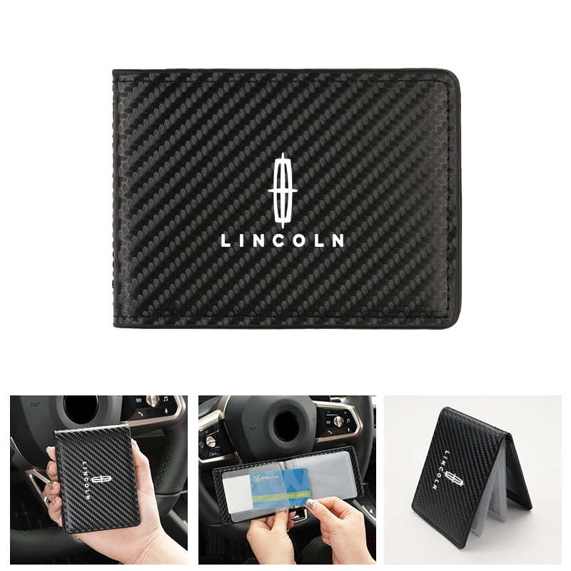 

Carbon Fibre ID Bag Leather Car Logo Bank Card Holder For Lincoln Continental MKC MKZ MKX MKT Aviator Navigator Nautilus Flyer C