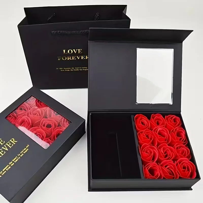 1 caja de regalo de rosas navideñas para el día de San Valentín. | Juego de 6/12 rosas, ideal para decoración, propuestas, bodas, cumpleaños, regalos de flores