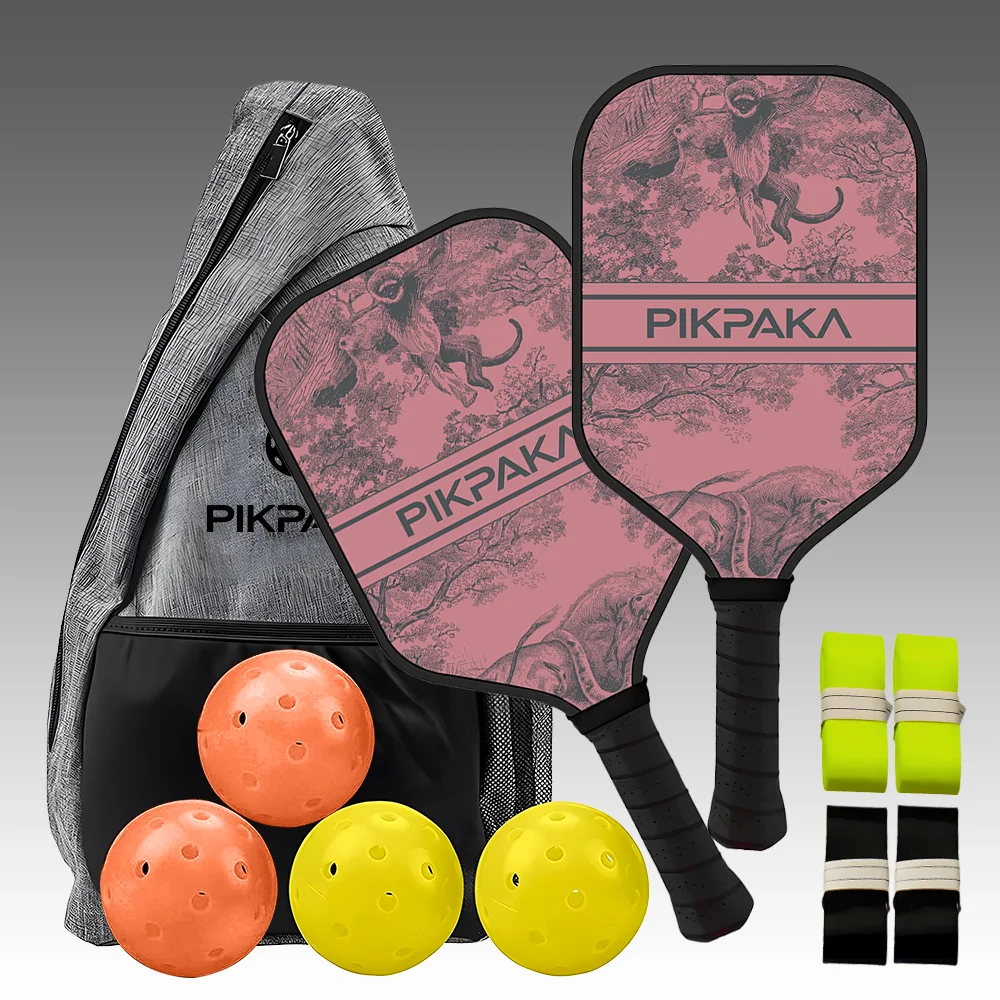 

PIKPAKA милый розовый набор весла для пиклбола, фирменный набор из стекловолокна, 13 мм, сотовый сердечник, легкий, с шариками, сумка, противоскользящая лента