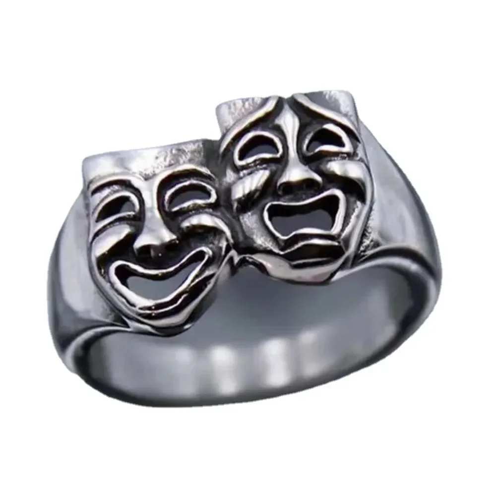 Vintage Simple Fashion Bizarre Smiley Ring Opening Adjustable Size Men's and Women's Finger Ring Fashion Creative Trend Jewelry