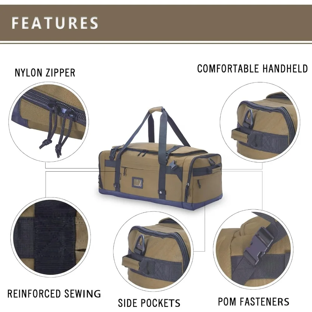 حقيبة من القماش الخشن التكتيكي شديدة التحمل - حقيبة ظهر للسفر قابلة للطي للرجال والنساء، واق من المطر كبير جدًا في صالة الألعاب الرياضية، متينة من الدرجة العسكرية