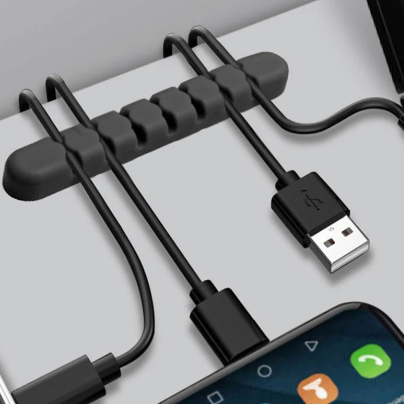 Pengatur kabel magnetik silikon warna polos, dudukan kabel silikon fleksibel klip Desktop pengatur kawat