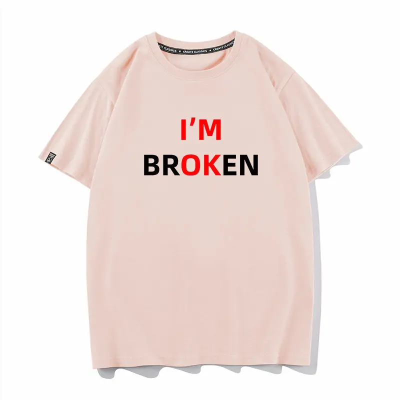 IM Broken English Pure Cotton Printed Men's and Women's Fashion Trend Short Sleeved Summer New Personalized Casual T-shirt
