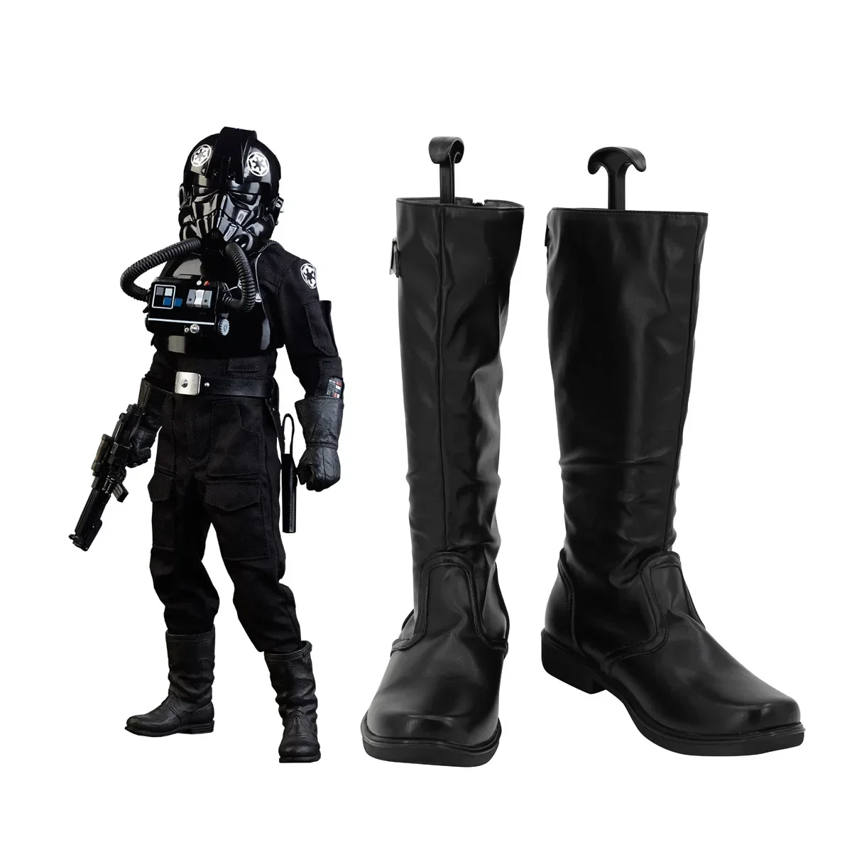 

GameTIE Fighter Pilot, ботинки для косплея на заказ, черные туфли, аксессуары для костюмов на Хэллоуин, реквизит