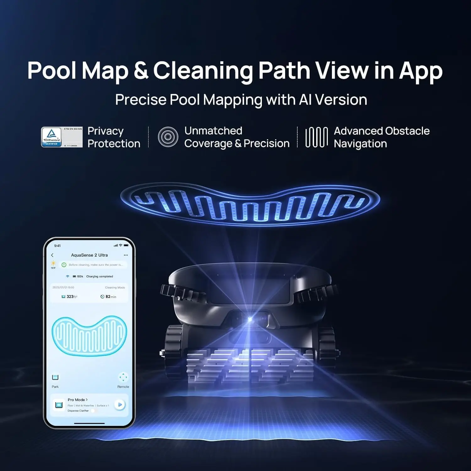 Beatbot AquaSense 2 Ultra Smart Cordless Pool Robot AI Camera 5-in-1 Vacuum Skimmer Surface Parking Water Clarifier Green