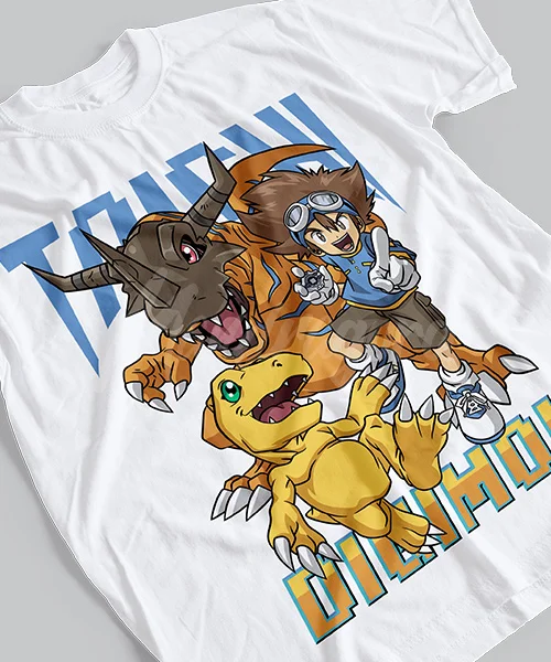 T-shirt For Anime Digimon Tai y Agumon Transformación Greymon