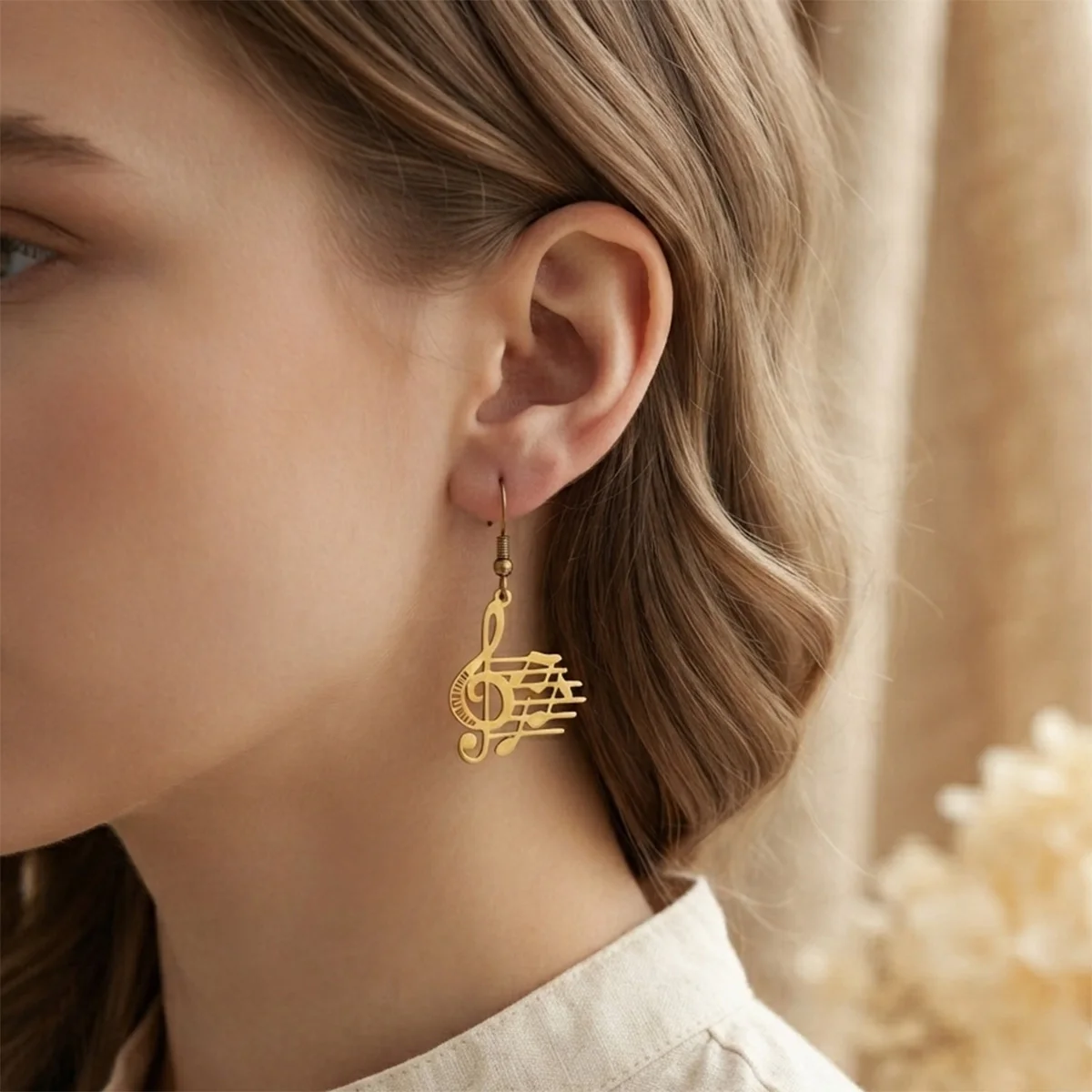 Trend Musical Score Treble Clef Dangle Earrings Stainless Steel Hollow Music Symbol Drop Earrings Vintage Jewelry for Women Gift