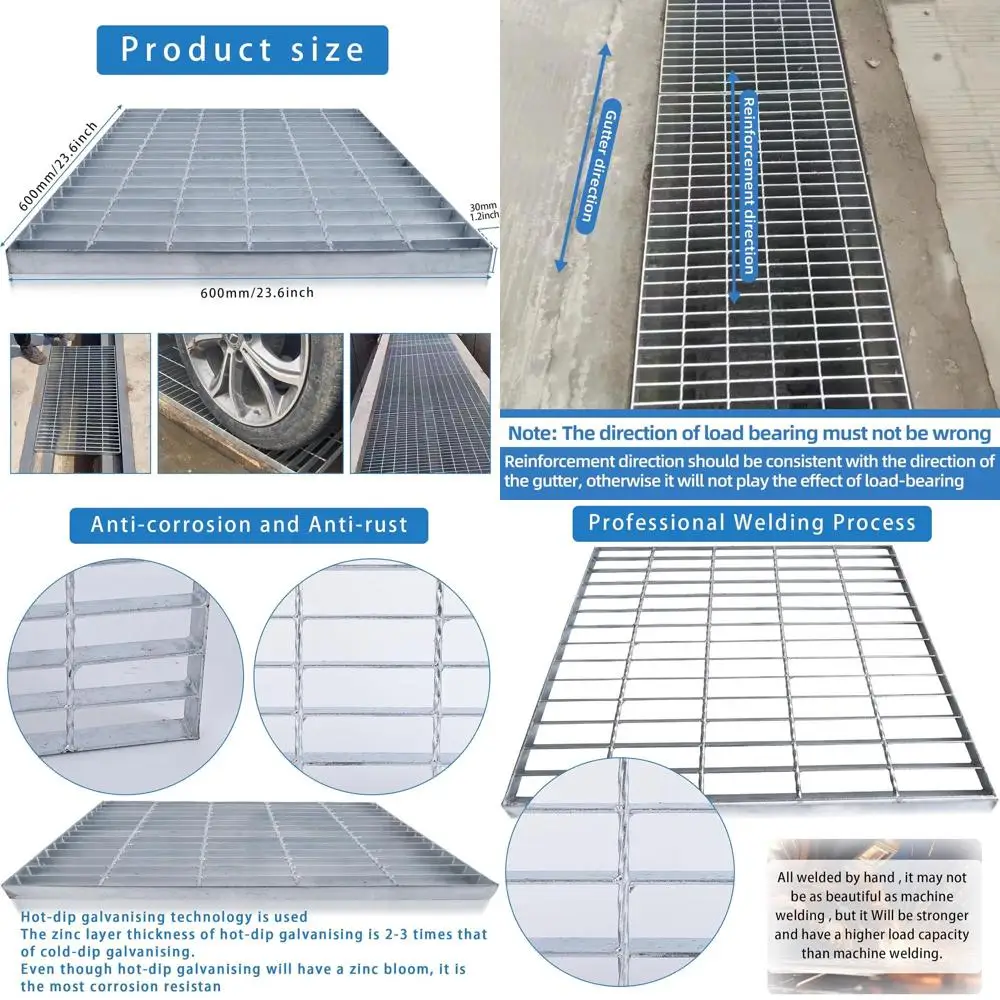 

24 x 24 Heavy-Duty Galvanized Steel Outdoor Drain Cover, Silver Square Grate for Concrete Floors (Actual 23.6 x 23.6)