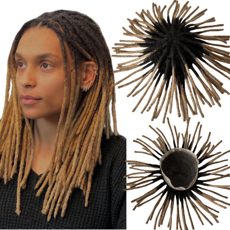 

8-дюймовая замена бразильских натуральных волос # 1b27 Omber двухцветный парик с дредами, полный кружевной блок для чернокожих женщин