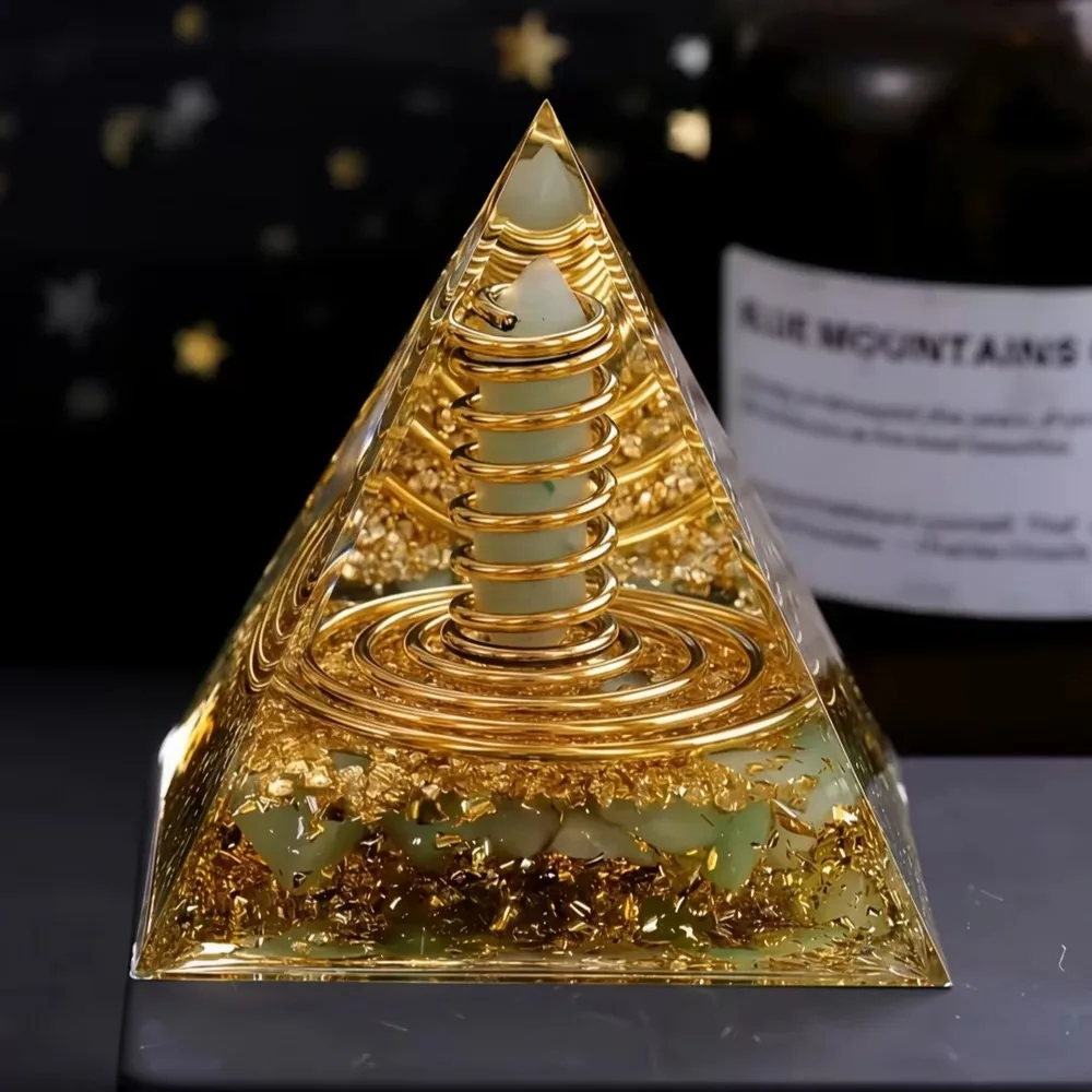 Natural Green Aventurine Orgone Pyramid, Energy Healing Crystal Decor for Office Home, Creative Gift