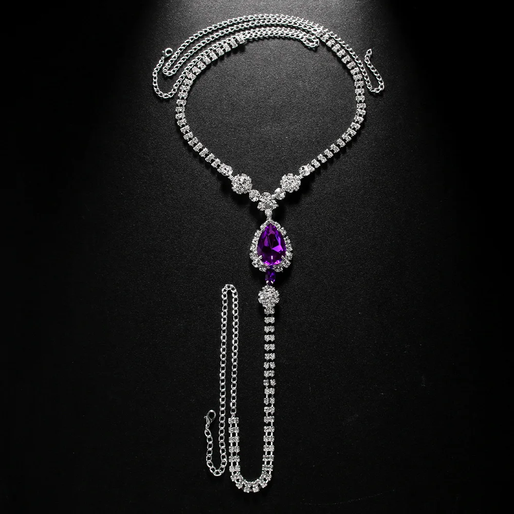 Stonefans Purple Crystal Thong Waist Chain Body Jewelry for Women Sexy Rhinestone Panties Double Layer Bikini Thong Accessories
