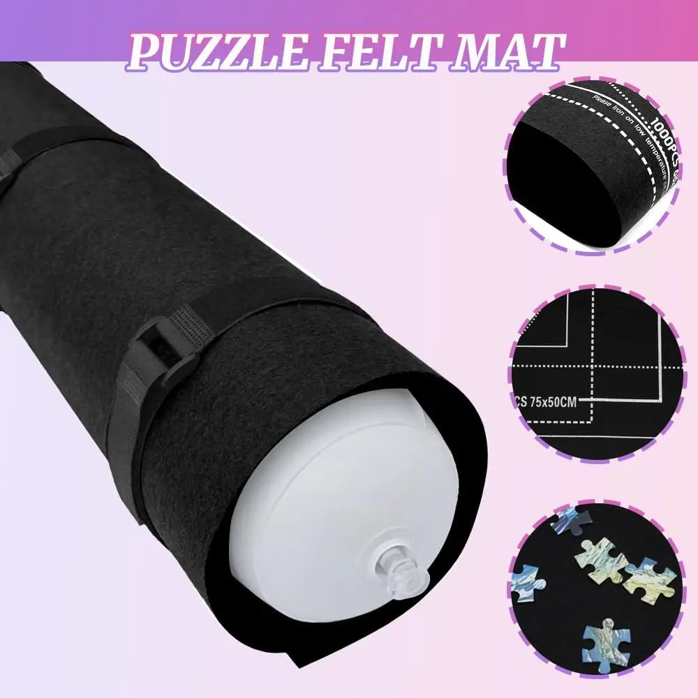 1 set Black Puzzle Mat, Felt Rollup Mat  Portable Puzzle Board Puzzles Saver Keeper for Jigsaw Puzzles Up to 1500 Pieces