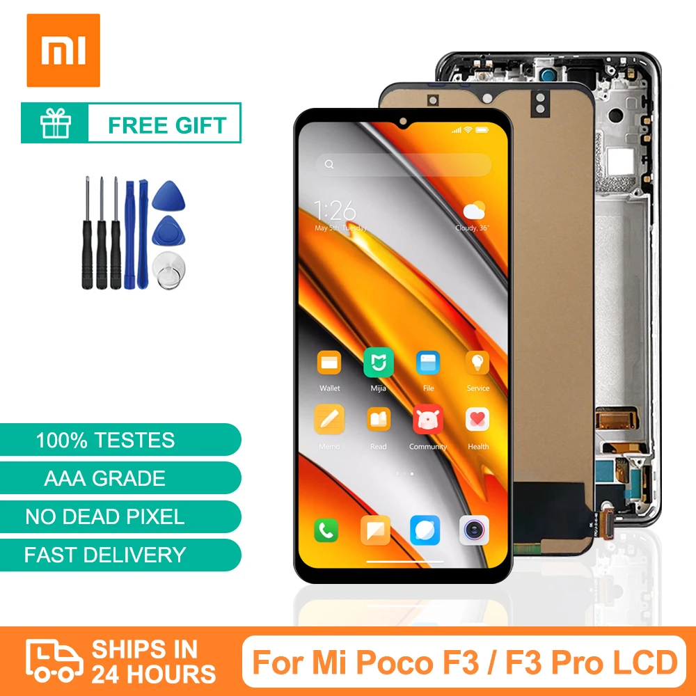 

100% протестированный ЖК-дисплей для Xiaomi POCO F3, сменный дигитайзер сенсорного экрана с рамкой для POCO F3 Screen M2012K11AG