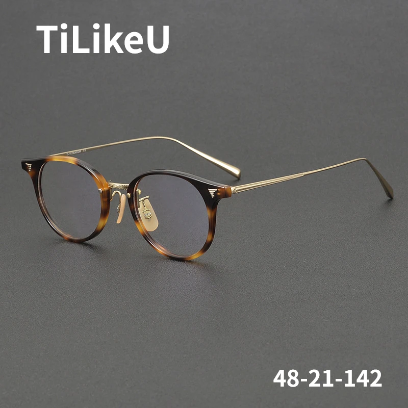 

Japanese Retro Titanium Acetate Glasses Frame Classic Oval Stripes Small Face Men Women Ultra-light Vintage Eyeglasses Oculos