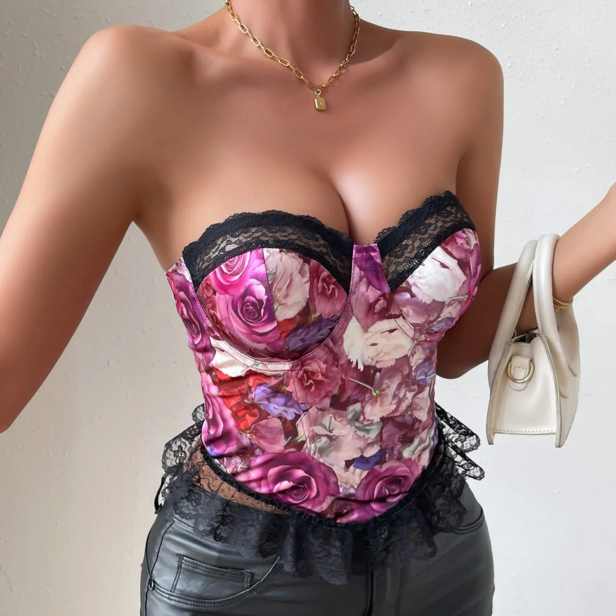 Sexy feminino impressão cetim espartilho ossos finos regatas rendas shaper bustier tubo superior sem mangas korset 2025 sunmmer streetwear outfit