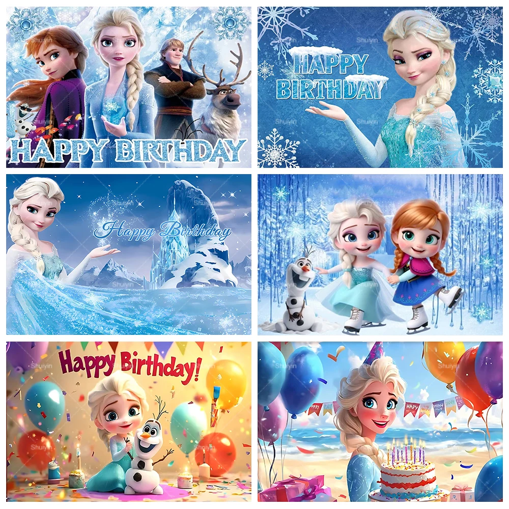 

Frozen Elsa Princess Backdrop Girls Birthday Party Decoration Supplies Baby Shower Portrait Poster Banner Photography Background