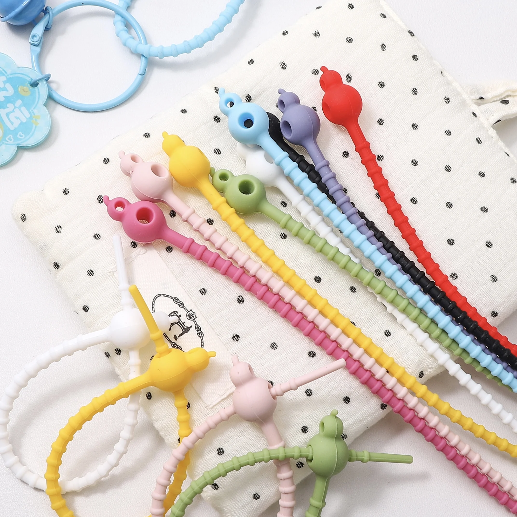 Double Hole 2/5Pcs 20cm Gourd Silicone Ties Keychain Lanyard Strap Key Ring Car Key Chains For Making Jewelry DIY Accessories