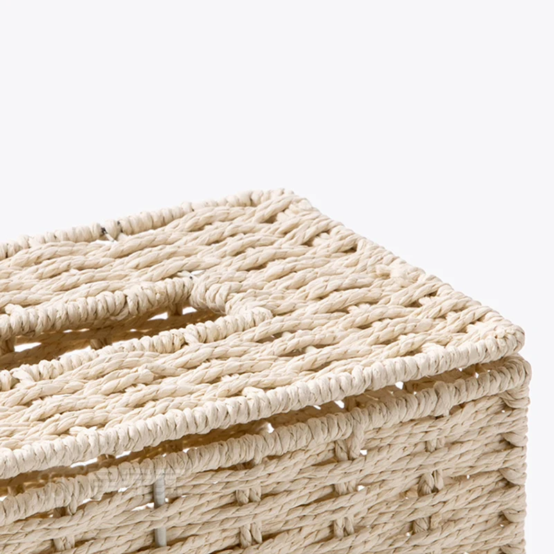 Rattan Tissue Box Vintage Napkin Holder Case Clutter Storage Container Cover Living Room Desk Decoration