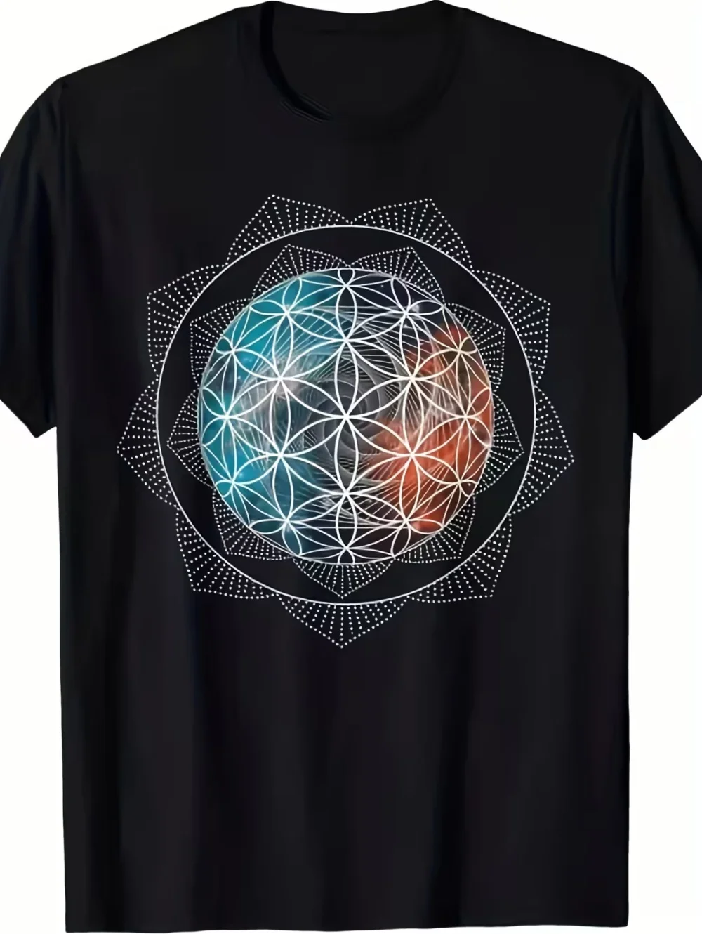 Herren-T-Shirt mit heiliger Geometrie, Metatron-Würfel, Lebensfrucht-Muster, lässiges Kurzarm-T-Shirt, Herrenbekleidung für Mathematikliebhaber – Detail 4