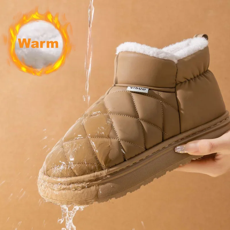 Botas de nieve al aire libre para mujer, botines cálidos con forro de piel y suela gruesa antideslizante, botas altas para esquiar al aire libre y senderismo