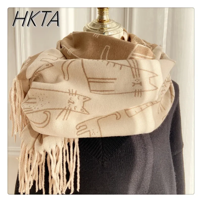 Japanese Scarf Women Winter Versatile Cute Double-sided Long Imitation Cashmere Scarf Autumn Thick Air-conditioned Room Shawl