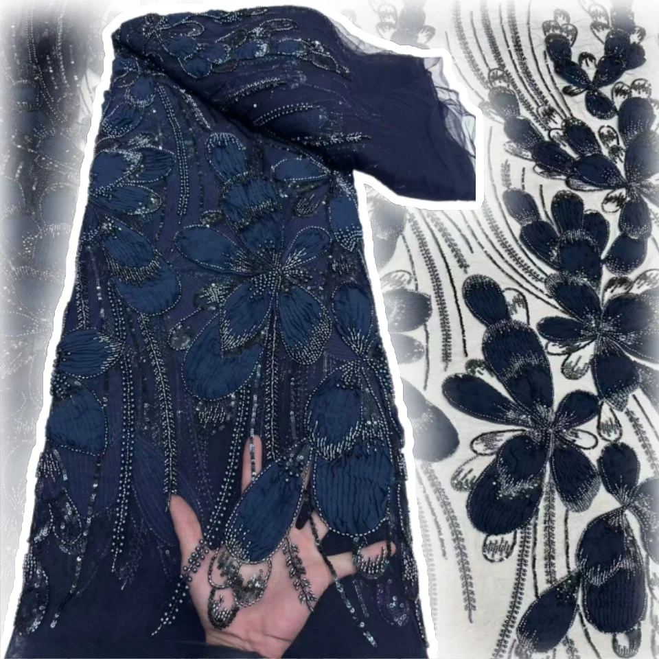 

Luxury African Sequins Lace Fabric 2025 High Quality Beaded Embroidery French Nigerian Lace Fabric For Wedding Sewing AH1520