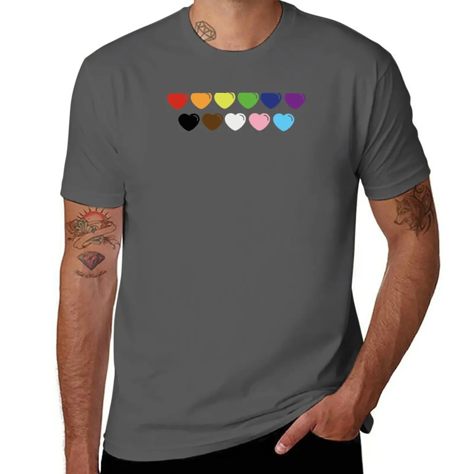 

Progress Pride Heart T-Shirt customizeds anime mens plain t shirts