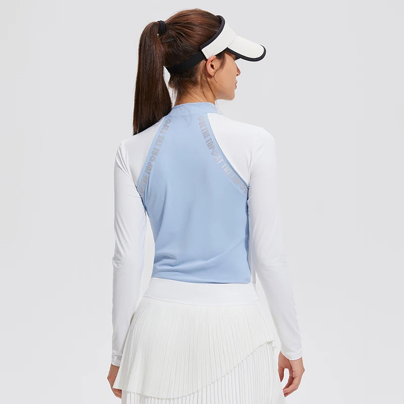 Women Long Sleeve Golf Tennis Yoga Gym Shirts Quick Dry Fitness Outdoor Top Contrast Sportswear Running Jogging Sport Tshirt