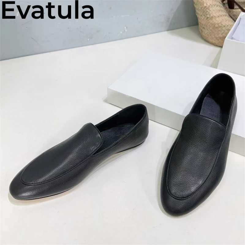 2025 Spring Genuine Leather Flat Loafers Shoes Women Concise Round Toe Slip On Lazy Flat Shoes Casual Walking Single Shoes Femme