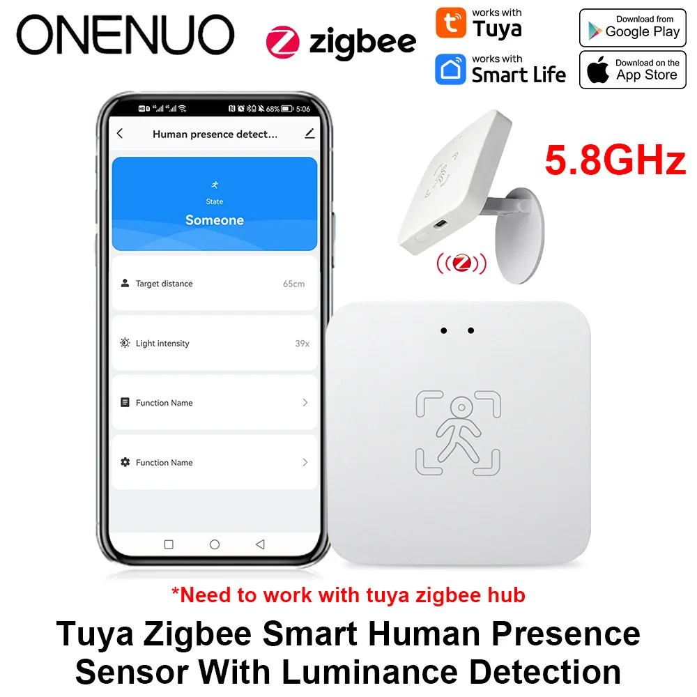 

Детектор присутствия человека Tuya Zigbee Smart Life MmWave Радар Pir Датчик движения с определением расстояния яркости Монитор дыхания