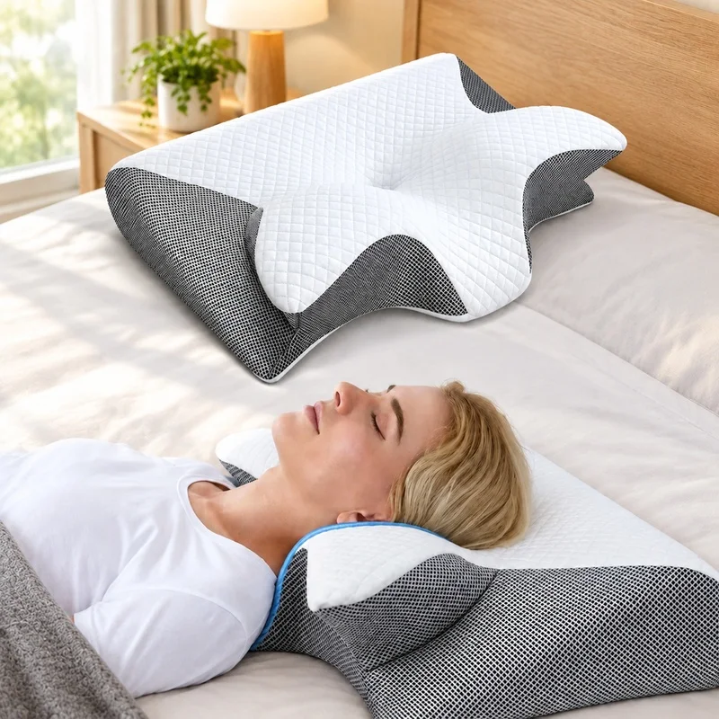 Ergonomic Cervical Support Cushion with Contoured Memory Foam for Comfortable Sleep and Neck Relaxation