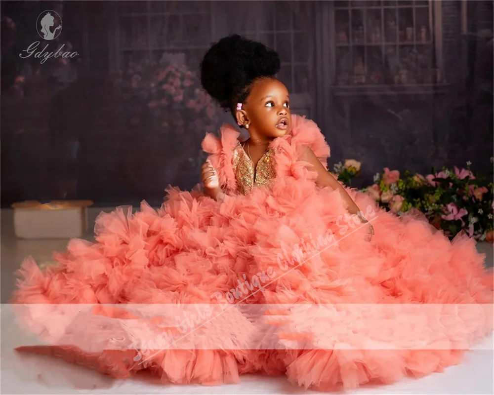 Robe de demoiselle d'honneur de luxe personnalisée pour filles, à volants bouffants, pour fête de première Communion, anniversaire d'enfant, robes de demoiselle d'honneur de mariage