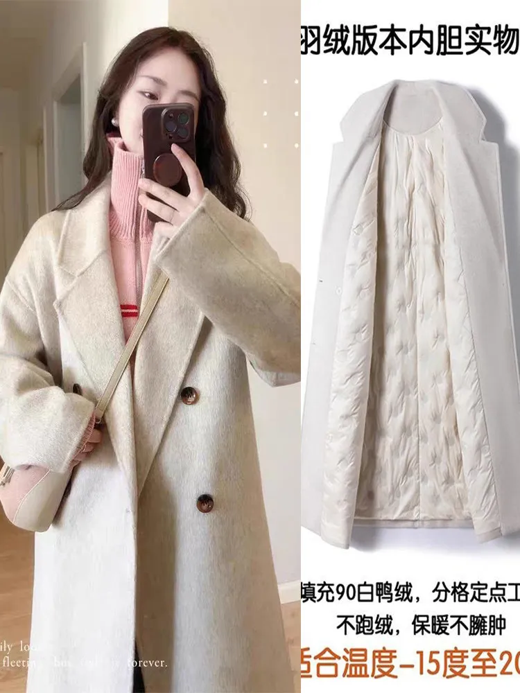 Coat duck Down Jacket, Lining, Woolen Coat, Women's Mid-length 2026 Winter New Korean High-end Wool Jacket
