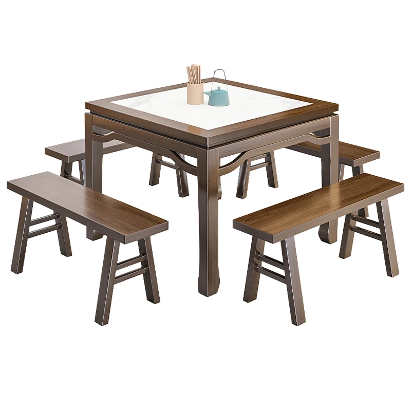 

New Chinese style, rock slab, solid wood, Baxian table, commercial, restaurant, table and chair combination