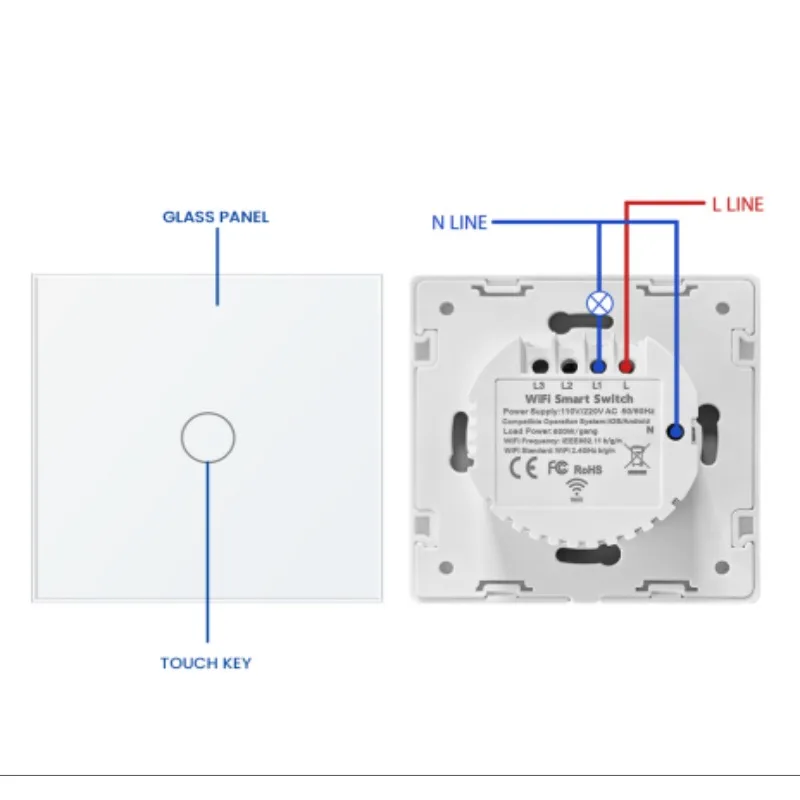 GEYA EU 86 × 86 مم مفتاح مزدوج اللمس - 1/2/3/4-عصابة، لوحة من الزجاج المقسى، مفتاح مستشعر الدرج/غرفة النوم مع التحكم المتقاطع